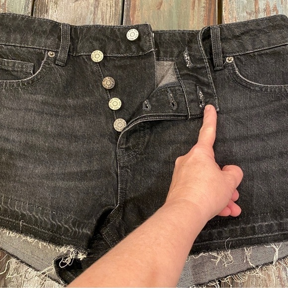 BDG 28 (6) NWT Urban Outfitters A Line Denim Shorts Black Asymmetrical Button - Picture 11 of 13